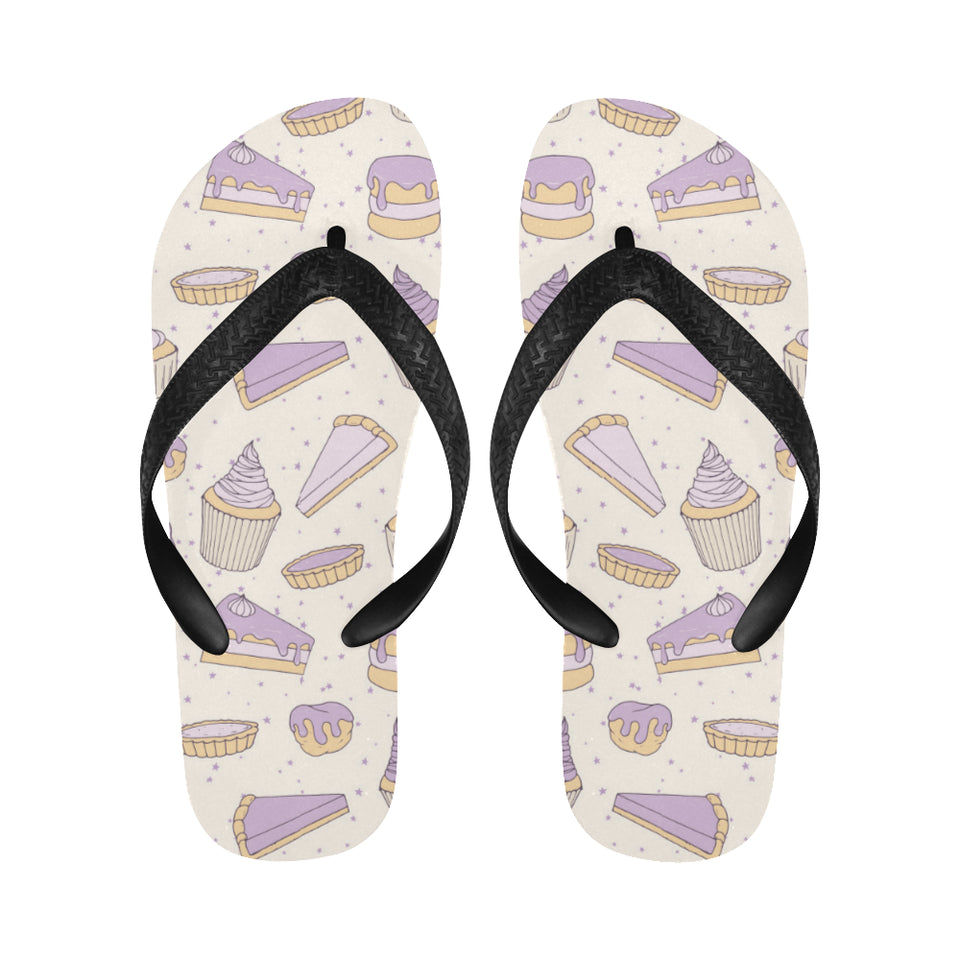 Cakes pies tarts muffins and eclairs purple bluebe Unisex Flip Flops