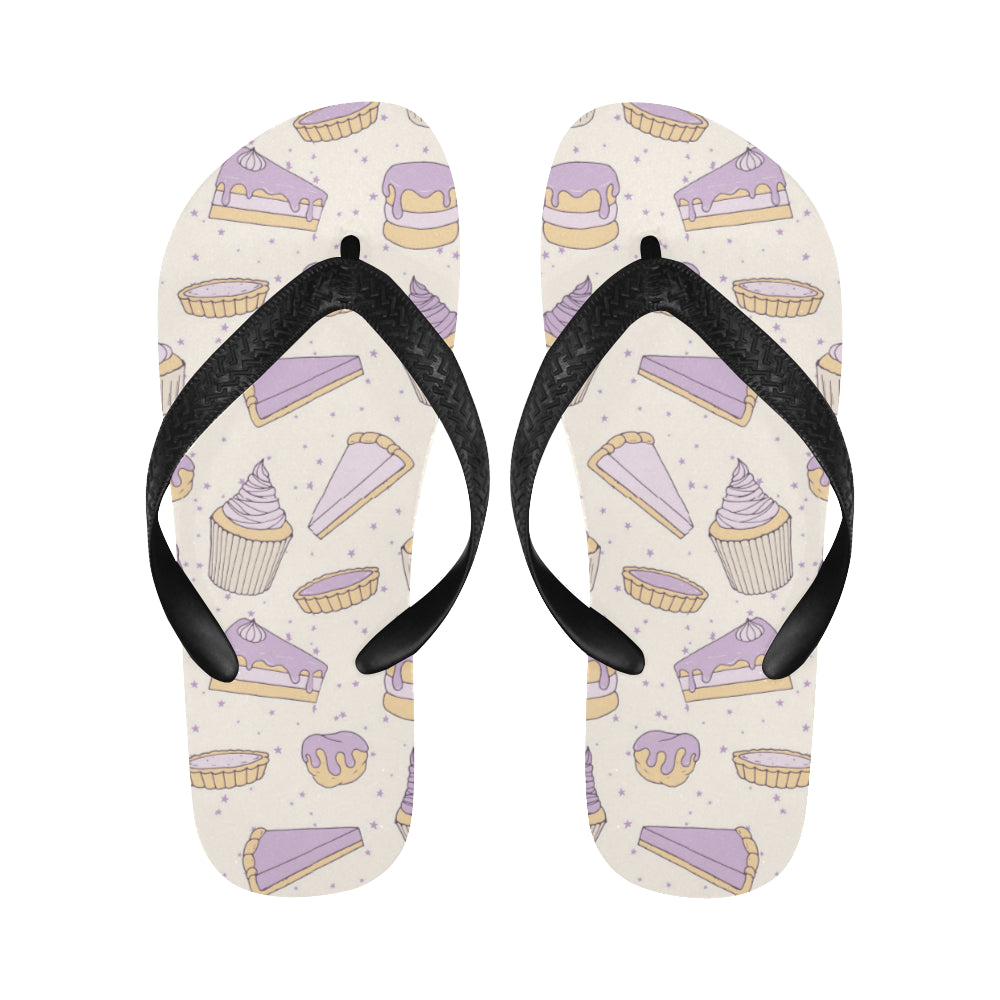 Cakes pies tarts muffins and eclairs purple bluebe Unisex Flip Flops