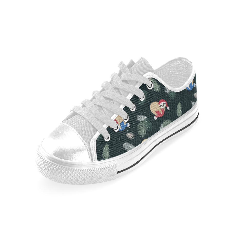 Cute sloths sleeping christmas ball santa hat patt Men's Low Top Shoes White