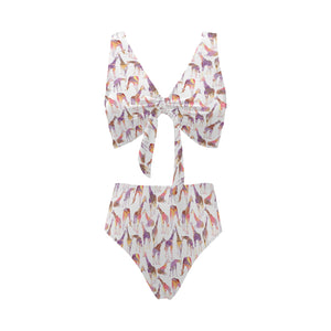 Giraffe Pattern Print Design 02 Chest Bowknot High Waisted Bikini Swimsuit