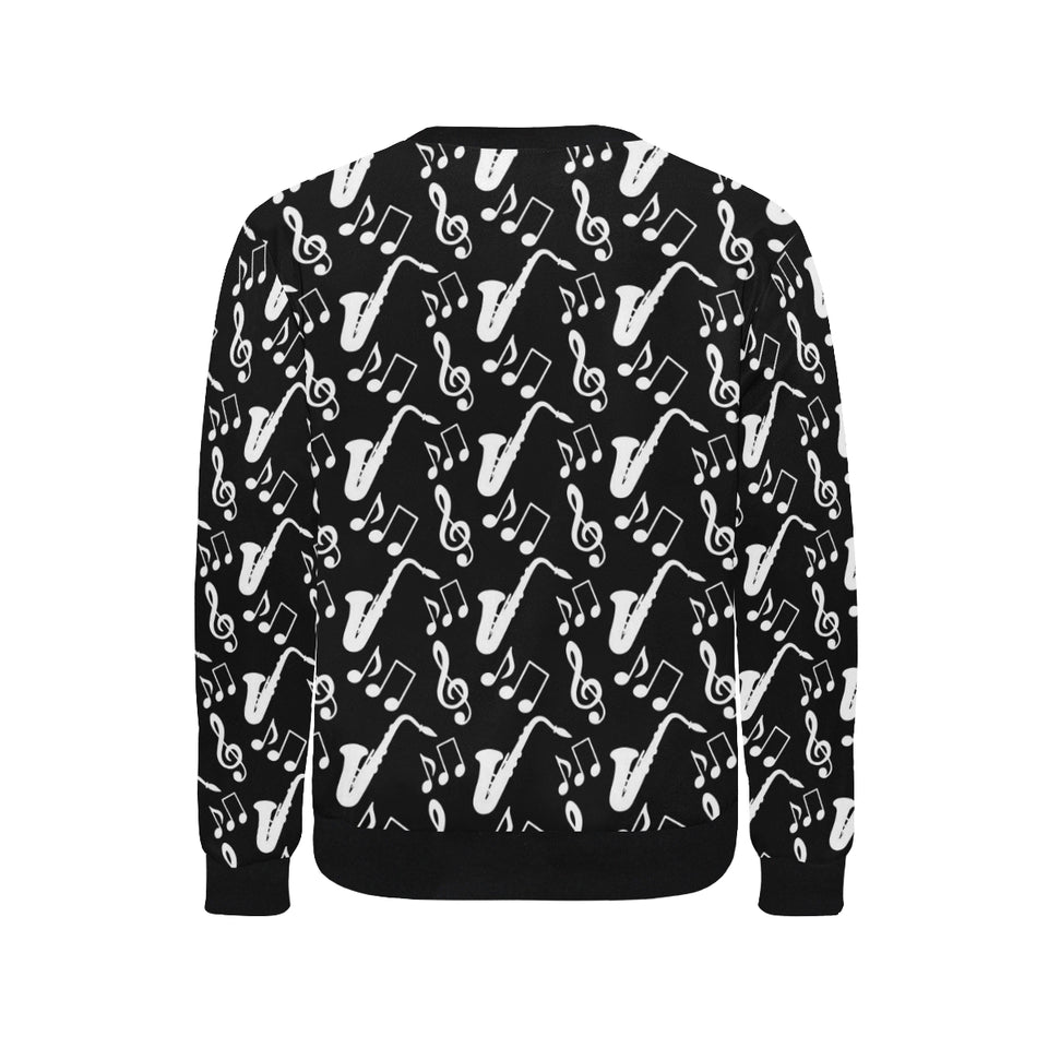 Saxophone music notes treble clef black white them Men's Crew Neck Sweatshirt
