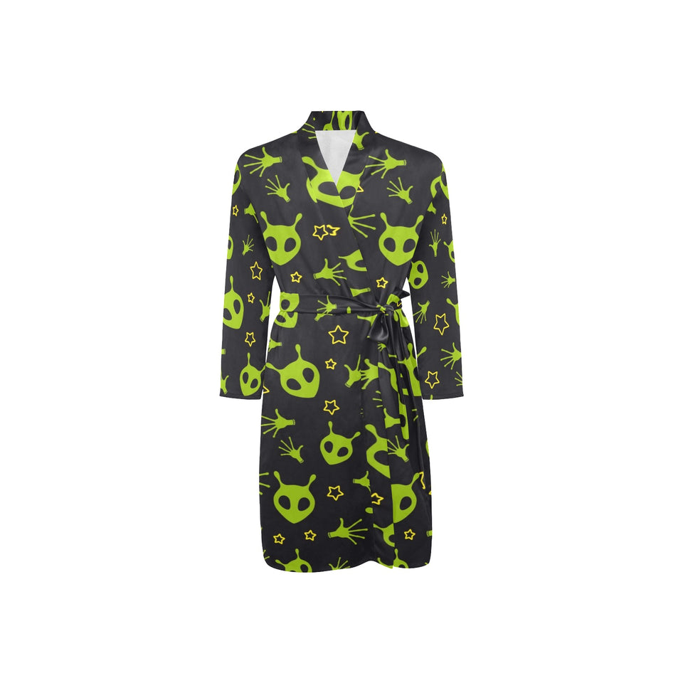 Alien Pattern Print Design 02 Men's Long Sleeve Belted Night Robe
