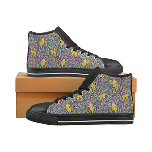 Cute yellow monkey leaves pattern Women's High Top Canvas Shoes Black