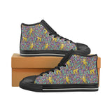 Cute yellow monkey leaves pattern Women's High Top Canvas Shoes Black