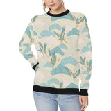 Bonsai bamboo stork japanese pattern cream theme Women's Crew Neck Sweatshirt