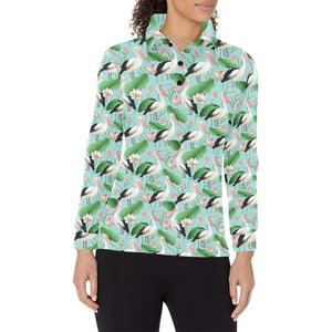 Pelican Pattern Print Design 01 Women's Long Sleeve Polo Shirt