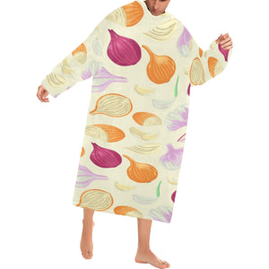 Onion garlic white red pattern Blanket Robe with Sleeves