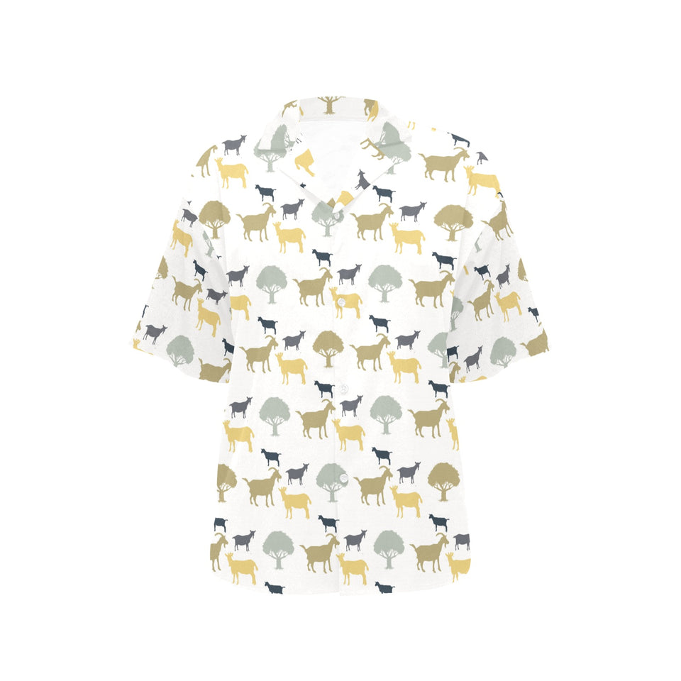 Silhouettes of goat and tree pattern Women's All Over Print Hawaiian Shirt