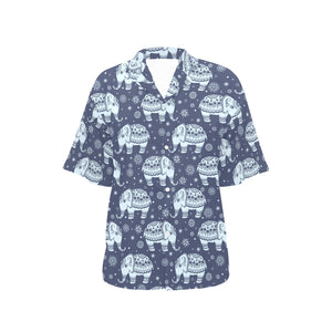 Elephant tribal design pattern Women's All Over Print Hawaiian Shirt