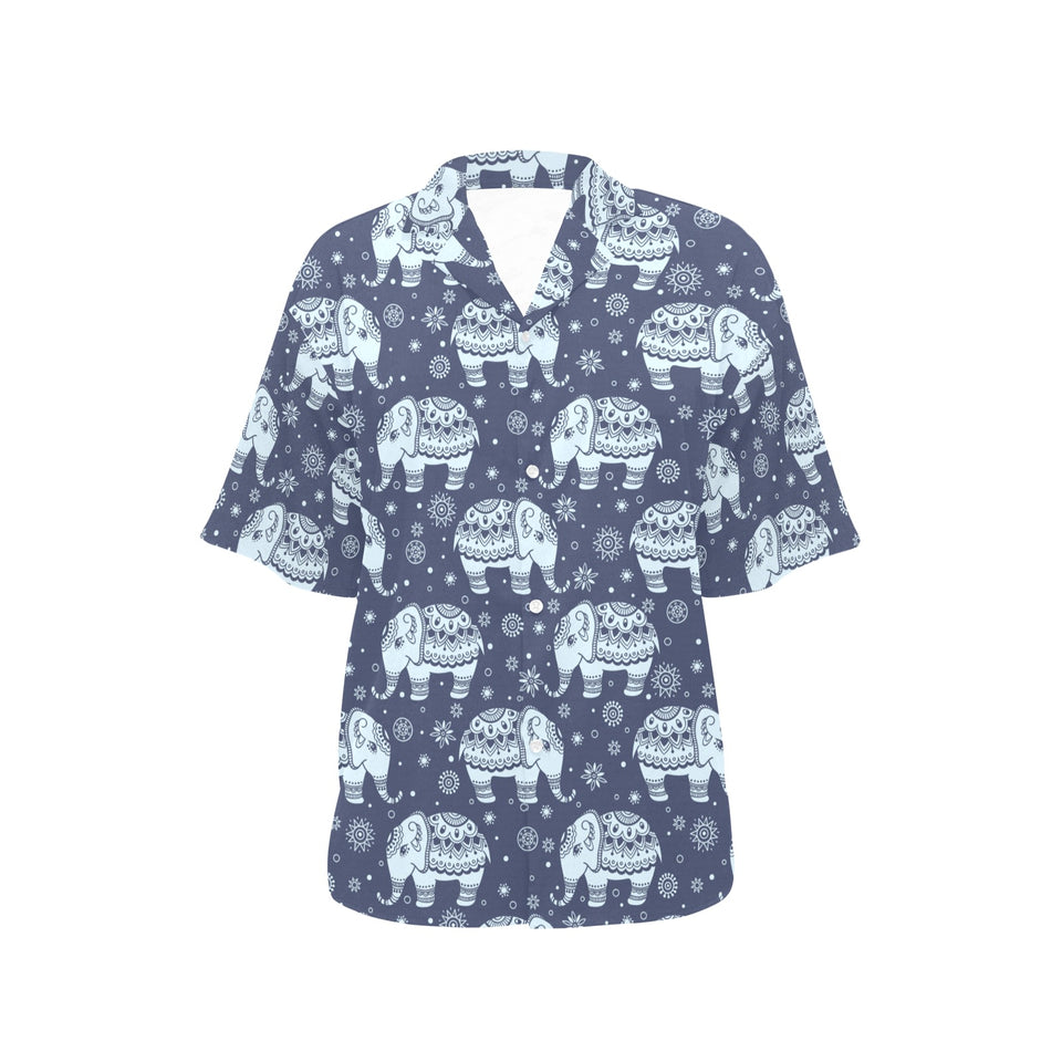 Elephant tribal design pattern Women's All Over Print Hawaiian Shirt