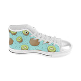 Kiwi blue background Women's High Top Canvas Shoes White