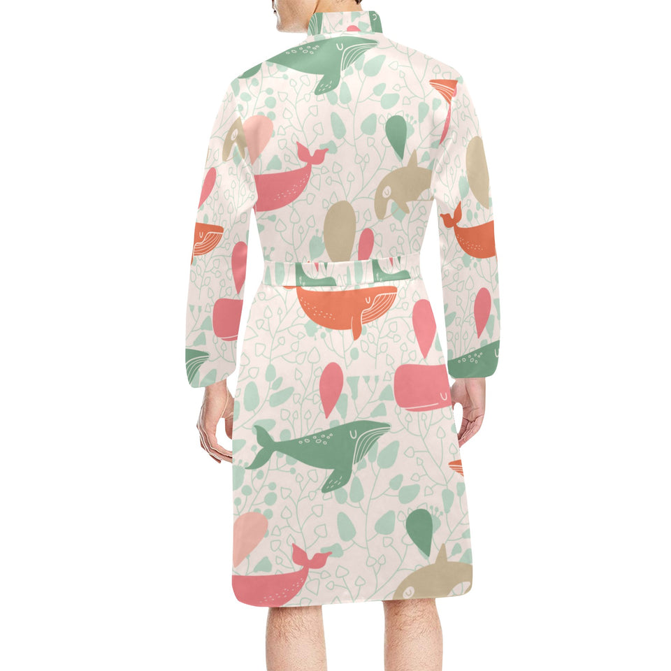 Cute whale pattern Men's Long Sleeve Belted Night Robe
