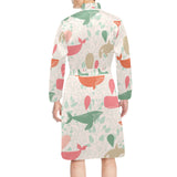 Cute whale pattern Men's Long Sleeve Belted Night Robe