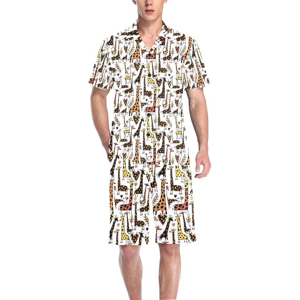 Giraffe Pattern Print Design 05 Men's V-Neck Short Pajama Set