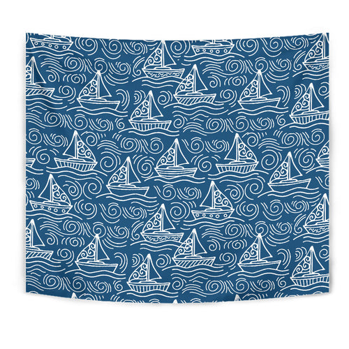 Hand Drawn Sailboat Pattern Wall Tapestry