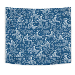 Hand Drawn Sailboat Pattern Wall Tapestry