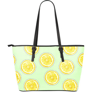 Slice Of Lemon Pattern Large Leather Tote Bag