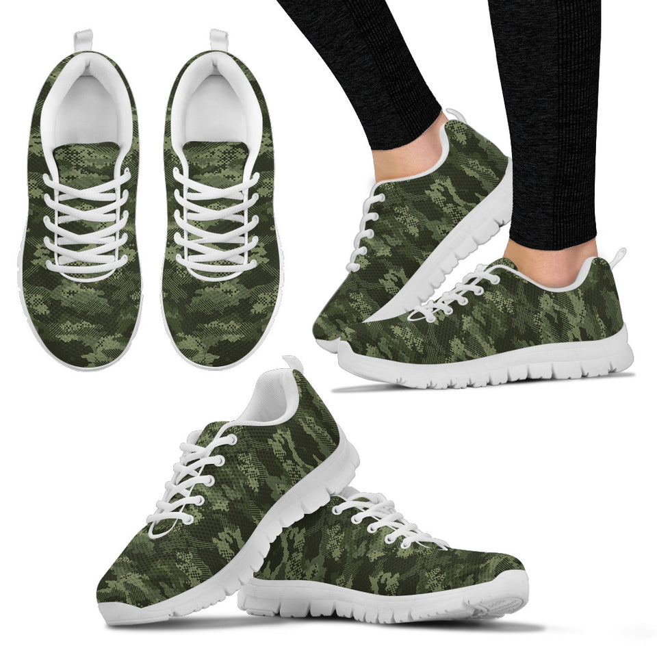 Digital Green Camo Camouflage Pattern Women'S Sneaker Shoes