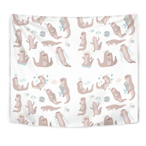 Cute Sea Otters Pattern Wall Tapestry