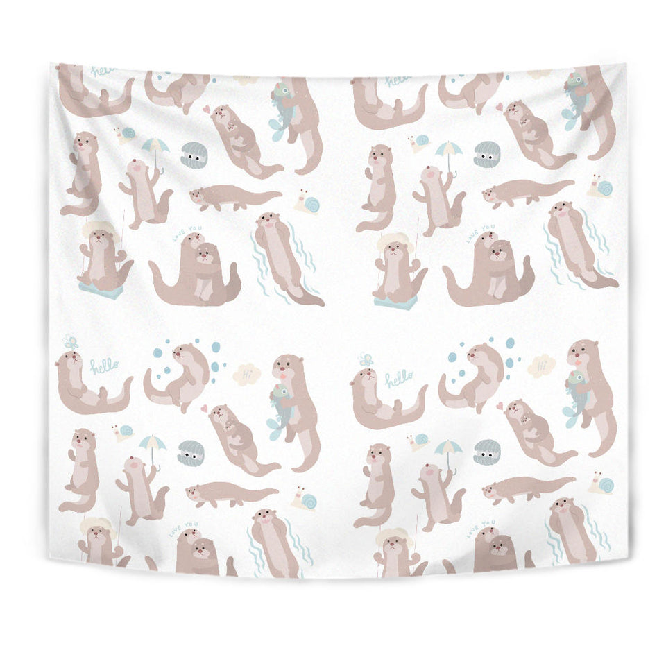 Cute Sea Otters Pattern Wall Tapestry