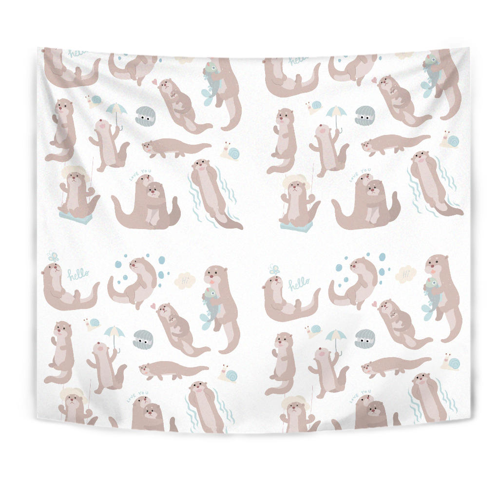 Cute Sea Otters Pattern Wall Tapestry