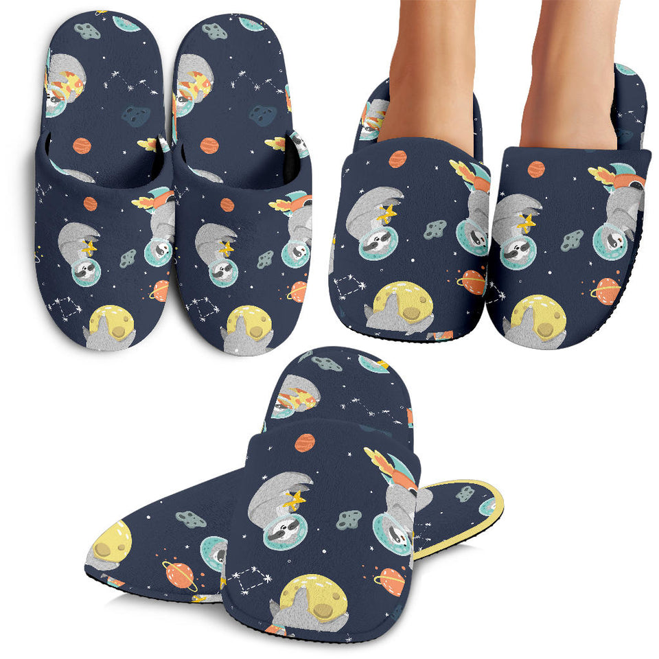 Cute Sloth Astronaut Star Planet Rocket Pattern Slippers