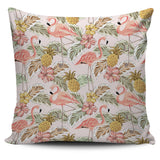 Pink Flamingo Birds Pineapples Hibiscus Flower Pattern Pillow Cover