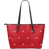 Christmas Tree Star Snow Red Background Large Leather Tote Bag