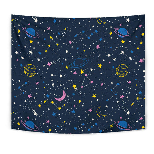 Space Pattern With Planets, Comets, Constellations And Stars Wall Tapestry