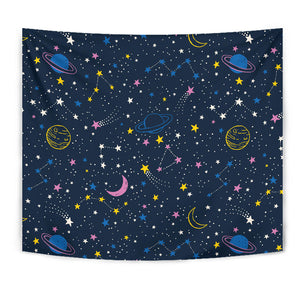 Space Pattern With Planets, Comets, Constellations And Stars Wall Tapestry