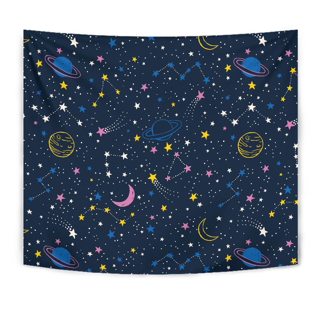 Space Pattern With Planets, Comets, Constellations And Stars Wall Tapestry
