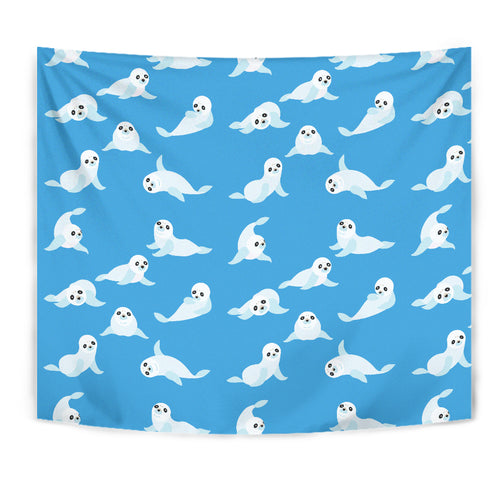 Cute Sea Lion Seal Pattern Background Wall Tapestry