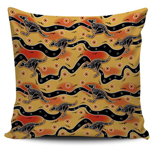 Kangaroo Australian Aboriginal Art Pattern Pillow Cover