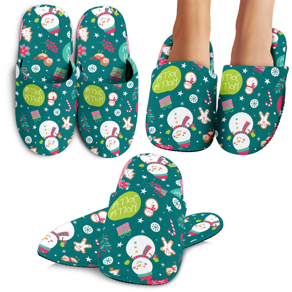 Snowman Bird Decorative Elements Christmas Pattern Slippers