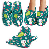 Snowman Bird Decorative Elements Christmas Pattern Slippers