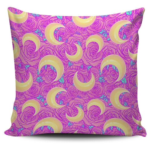 Moon Pink Rose Background Pillow Cover