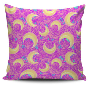 Moon Pink Rose Background Pillow Cover