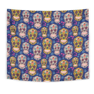 Sugar Skull Flower Pattern Wall Tapestry