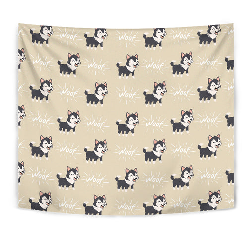 Cute Siberian Husky Wall Tapestry