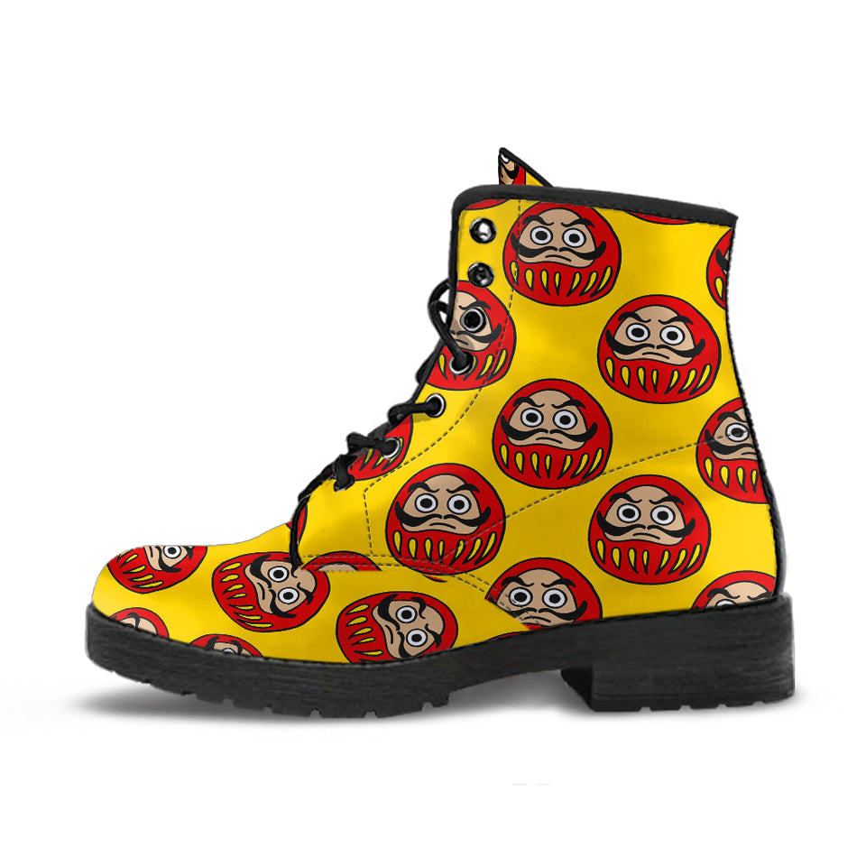 Daruma Japanese Wooden Doll Yellow Background Leather Boots