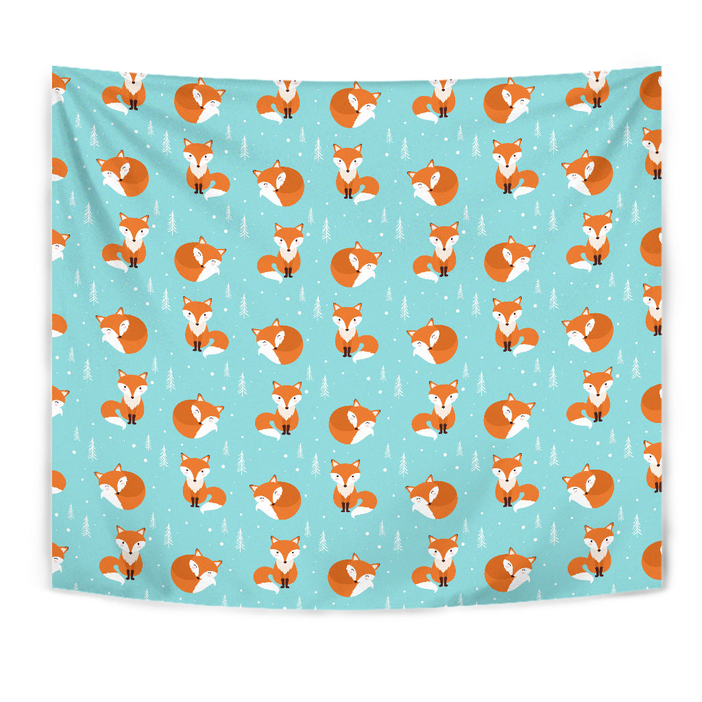 Fox Pattern Blue B Ackground Wall Tapestry