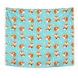 Fox Pattern Blue B Ackground Wall Tapestry