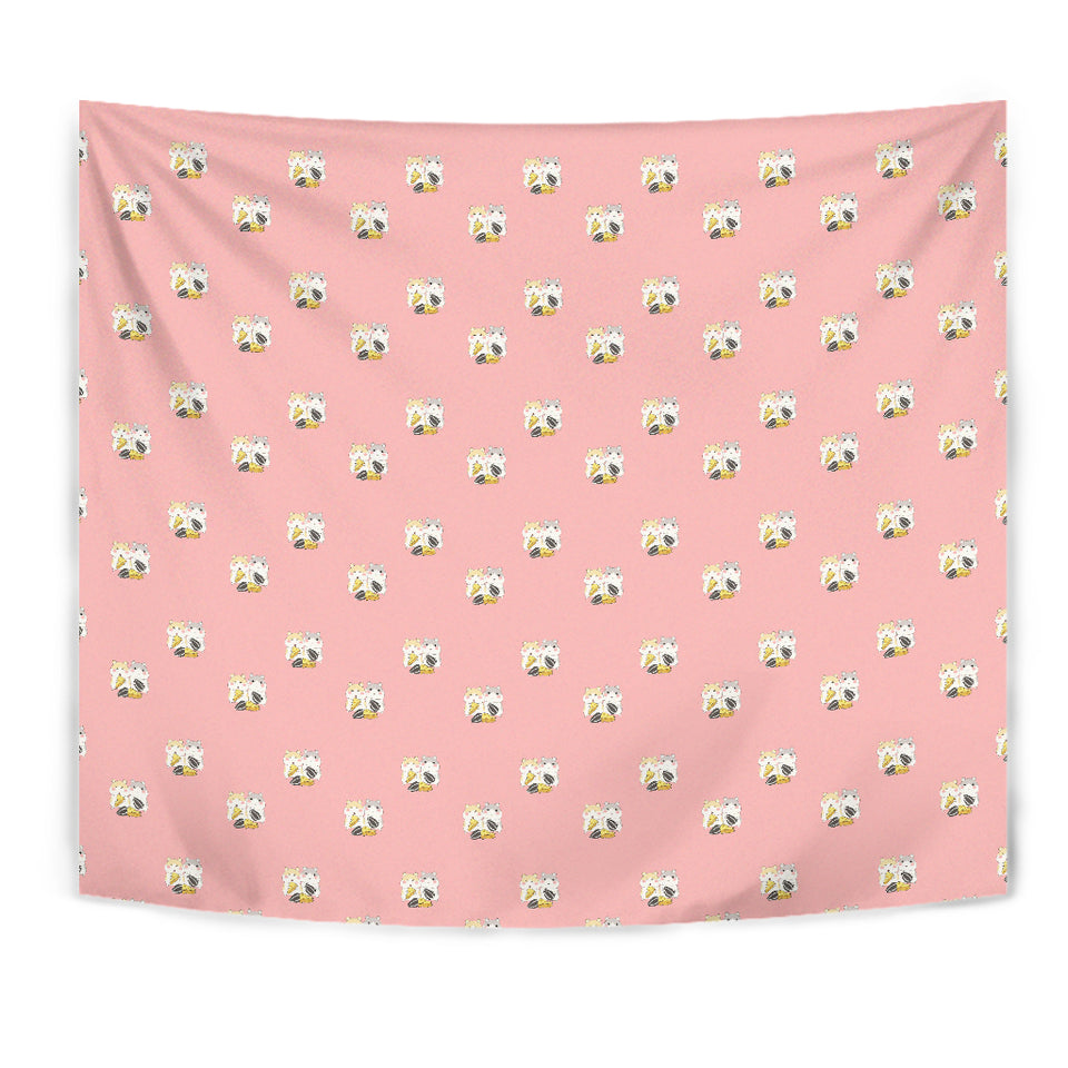 Cute Hamster Cheese Pattern Pink Background Wall Tapestry
