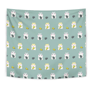 Cute Hamster Cheese Pattern Wall Tapestry