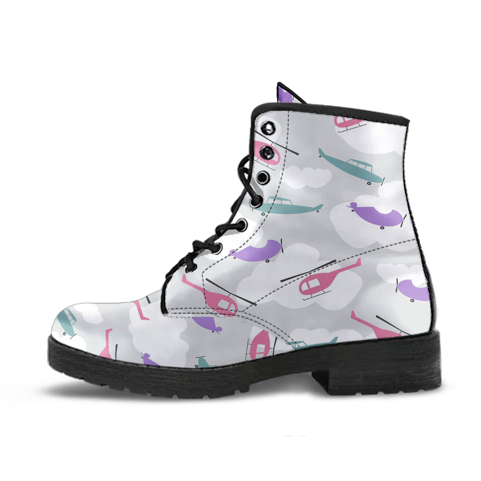 Helicopter Plane Pattern Leather Boots