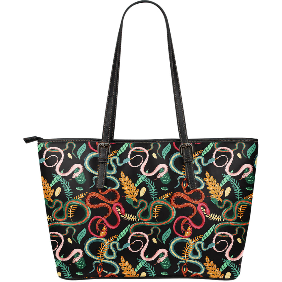 Colorful Snake Plant Pattern Large Leather Tote Bag