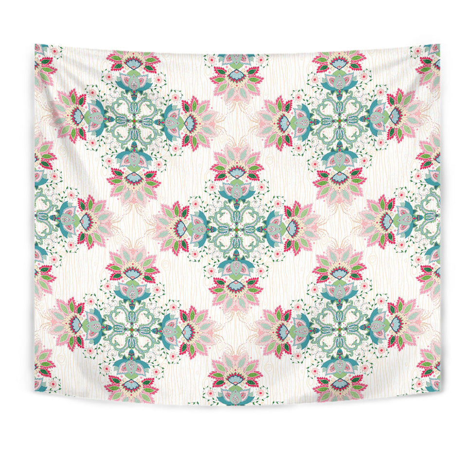 Square Floral Indian Flower Pattern Wall Tapestry