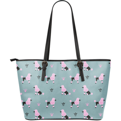 Poodle Dog Pattern Large Leather Tote Bag