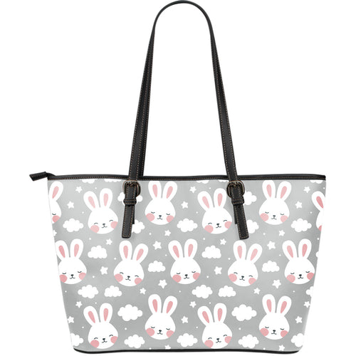Rabbit Cloud Pattern Large Leather Tote Bag