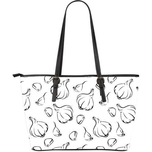 Garlic Pattern Black White Large Leather Tote Bag